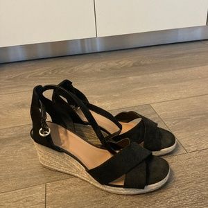 Black Faux Suede Wedge Espadrilles